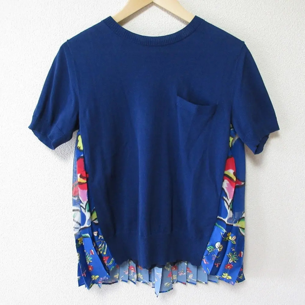 sacai サカイ バックプリーツ 半袖 ブラウス カットソー サイズ1 ブルー