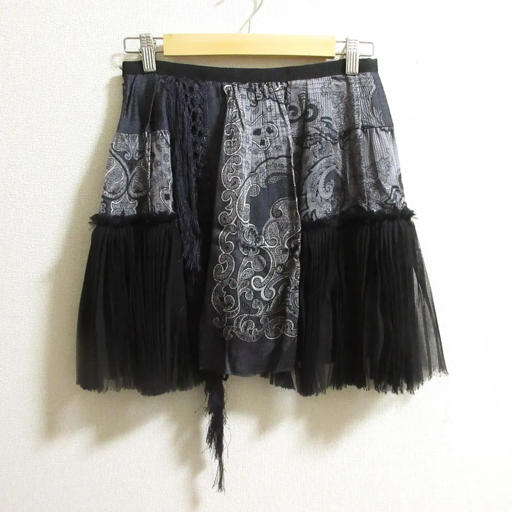 Sacai サカイ ペイズリー柄 パネルプリーツ スカート サイズ2 ネイビー