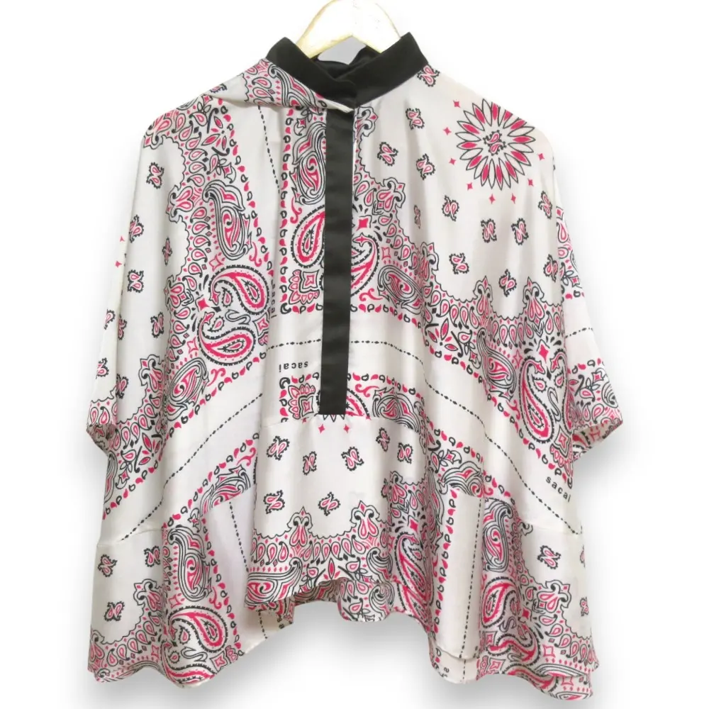 22SS sacai サカイ バンダナプリント 3/4スリーブ プルオーバーシャツ ブラウス 22-05931 サイズ2 ホワイト系マルチカラー