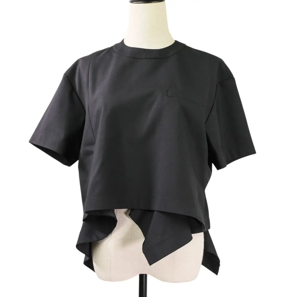 24SS サカイ Suiting Pullover カットデザイン 裾フリル プルオーバー 半袖 ブラウス 24-07035 サイズ1 ブラック