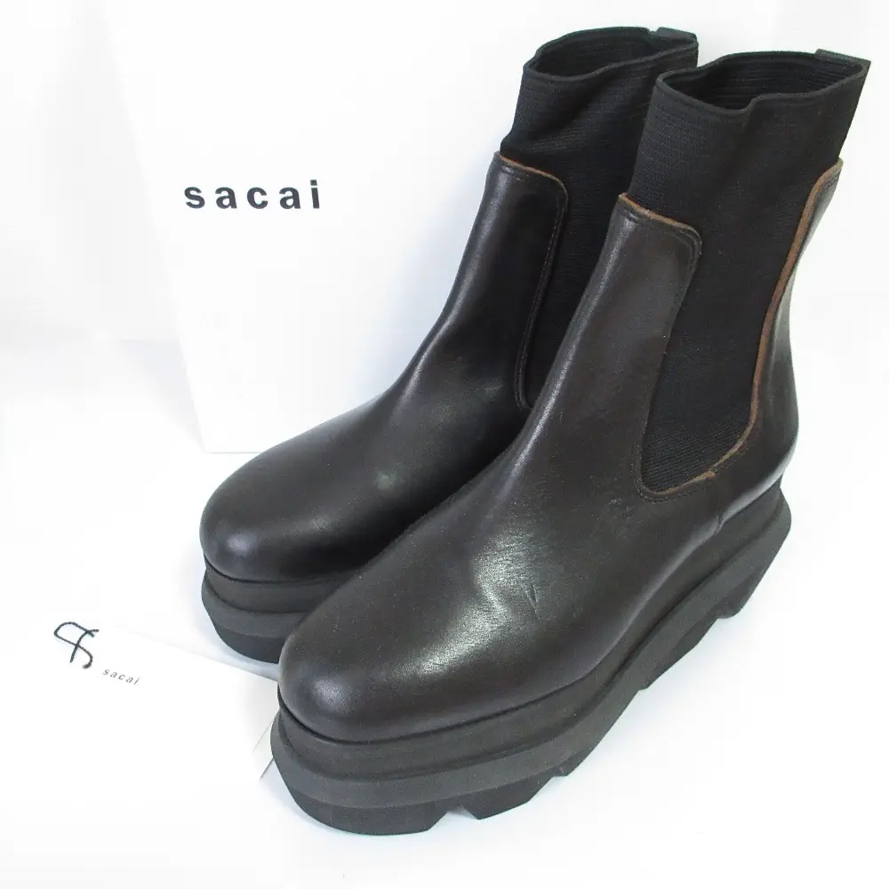sacai サカイ レザー プラットフォーム サイドゴア チェルシーブーツ 20-05113 サイズ39 約24.5cm ブラック