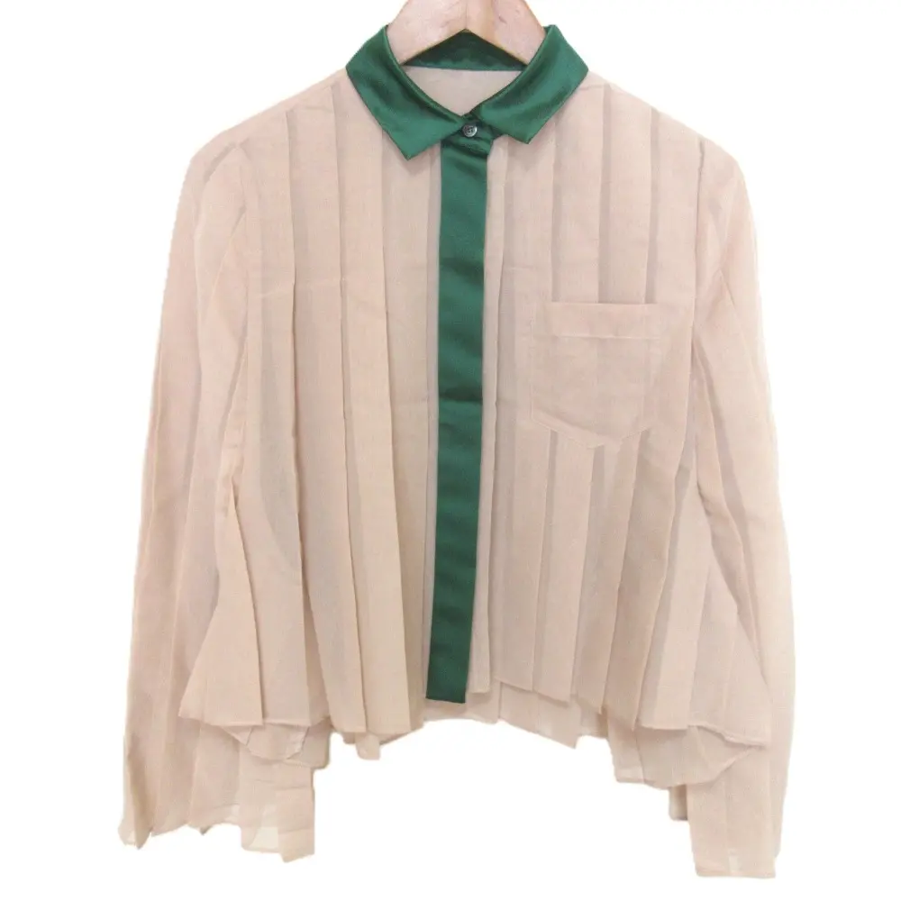 sacai サカイ シアー 比翼ボタン プリーツブラウス シャツ 22-06118 サイズ1 ベージュ