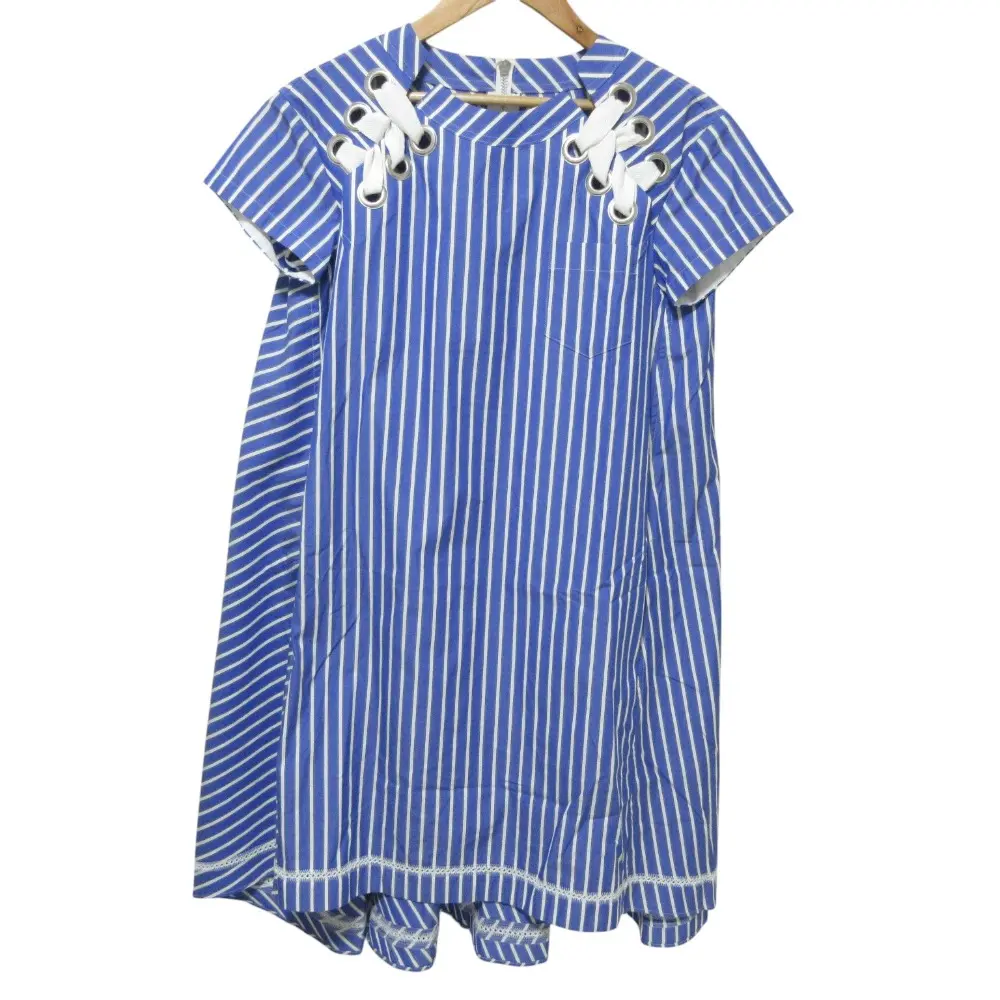sacai サカイ ストライプ 半袖 膝丈 ポプリン ドレス ワンピース 18-03614 1 ブルー×ホワイト