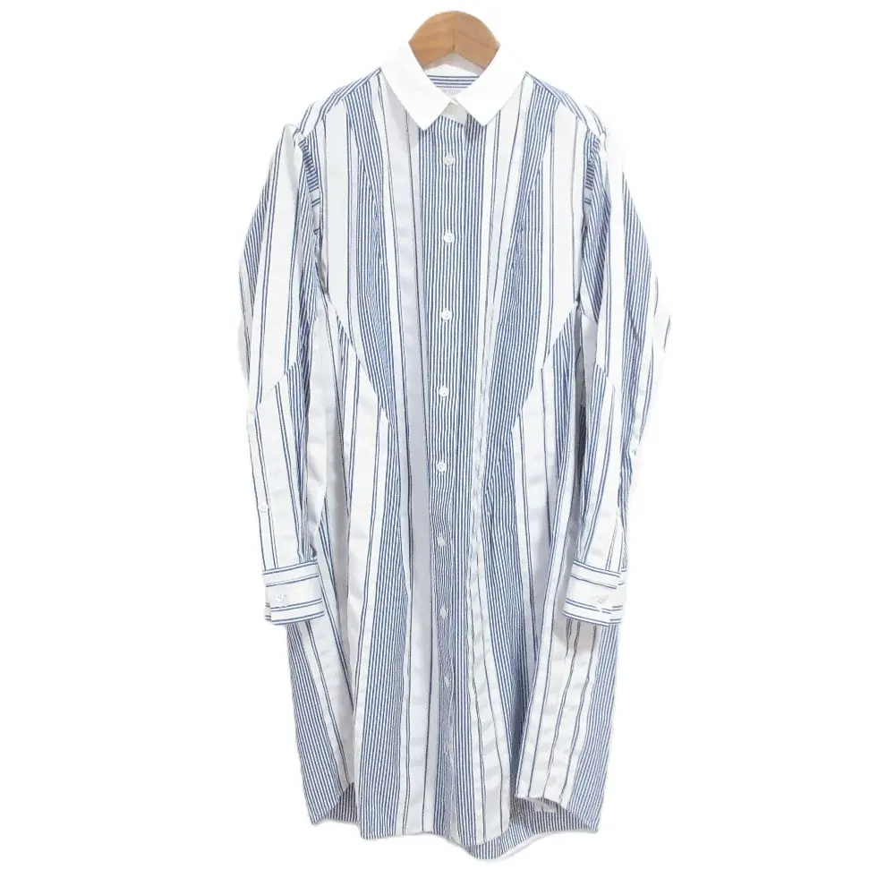 sacai サカイ グログランテープ ストライプ 長袖 シャツワンピース サイズ2 ネイビー ホワイト