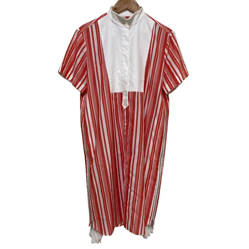 sacai サカイ ストライプ シャツワンピース 19-04483 サイズ2 レッド×ホワイト 