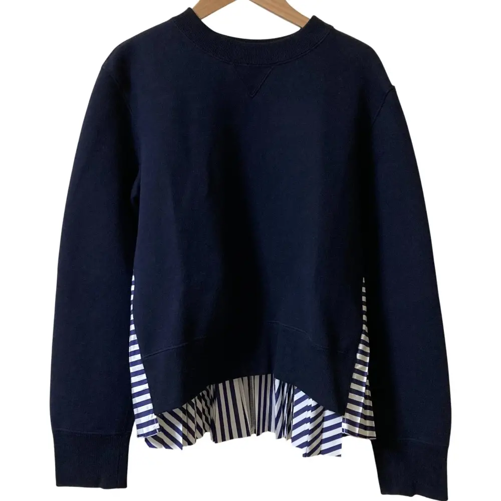 sacai サカイ 定番モデル Sponge Sweat x Cotton Poplin Pullover SCW-232 AD2024 サイズ2 ネイビー×ネイビーストライプ