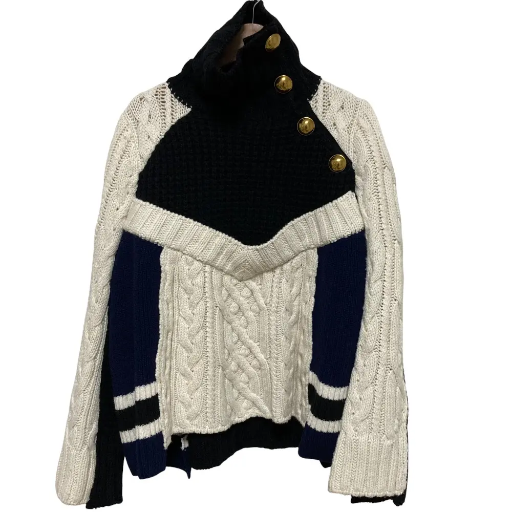 sacai サカイ ケーブルニットミックス タートルセーター サイズ1 ホワイト