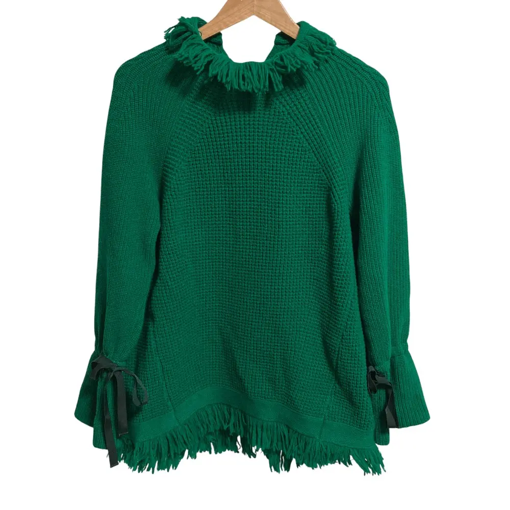 sacai サカイ ハイネック フリンジニット プルオーバー セーター 17-03375 サイズ1 グリーン
