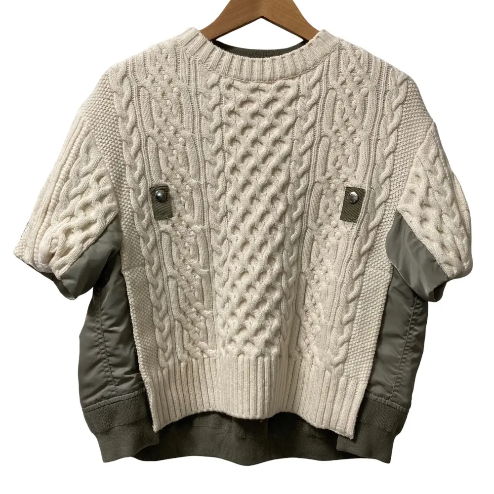 sacai サカイ Nylon Twill Mix Knit Pullover ナイロンツイルミックスケーブルニット 23-06812 サイズ1 ベージュ