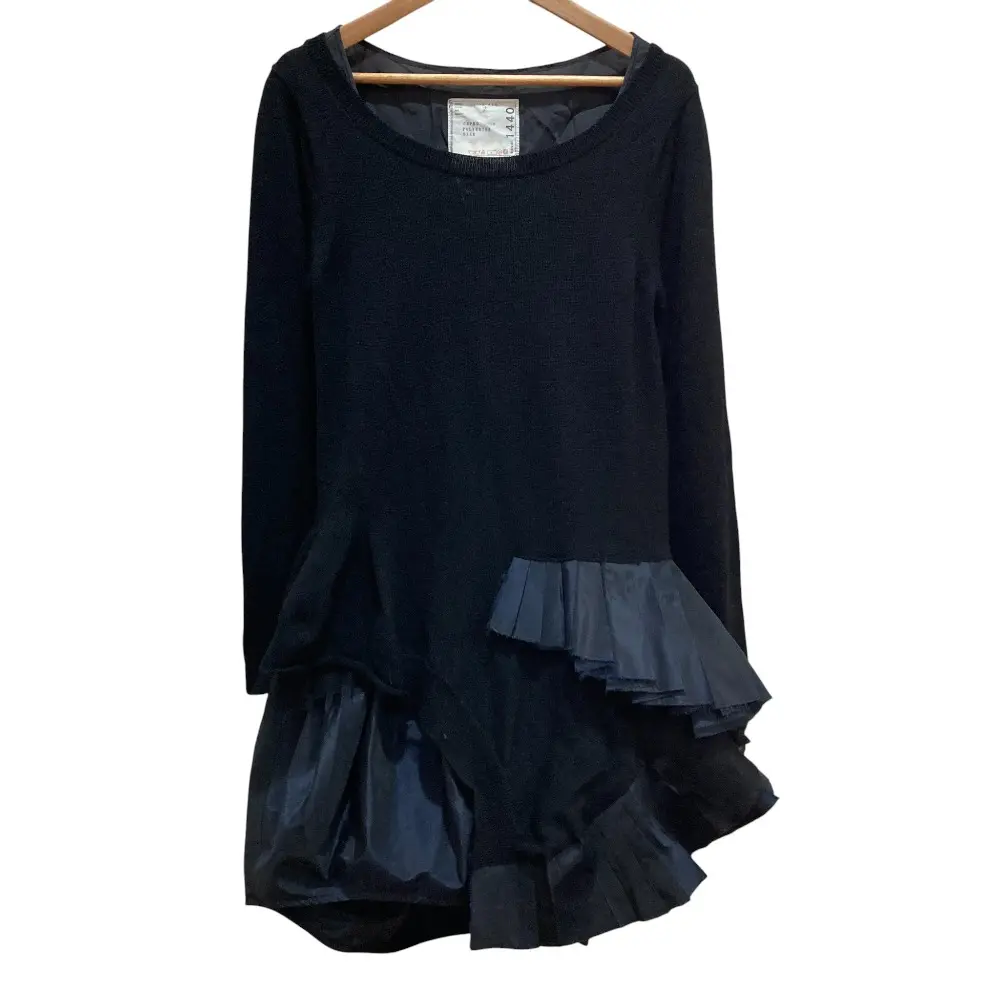 sacai サカイ シルク レイヤード フリル チュニックワンピース 11-01440 サイズ2 ネイビー