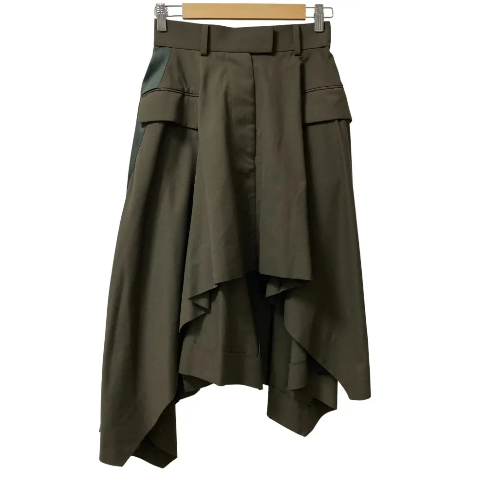 sacai サカイ Suiting Asymmetry Skirt スーチング アシンメトリー スカート 21-05530 サイズ0 カーキ