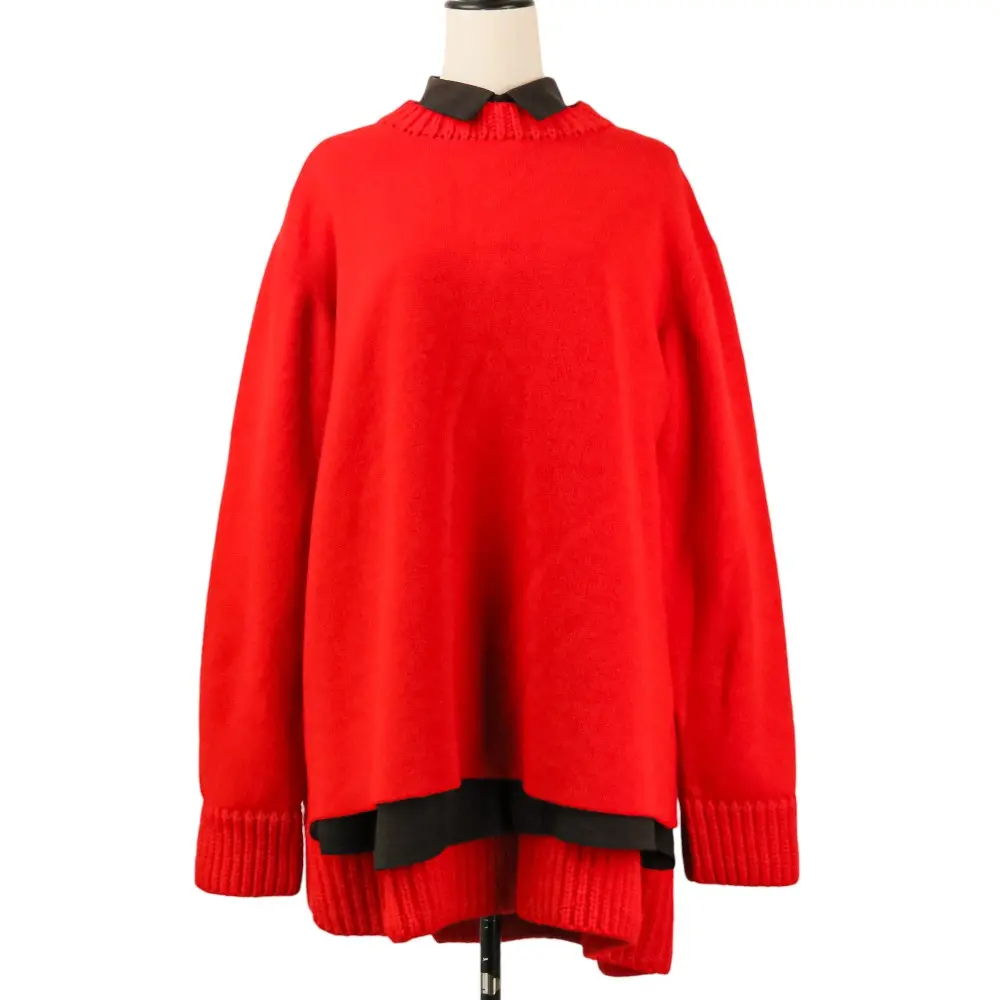 25年商品 sacai サカイ Suiting Wool Knit Dress 長袖 ミニ ニット ワンピース 25-08105 サイズ2 レッド