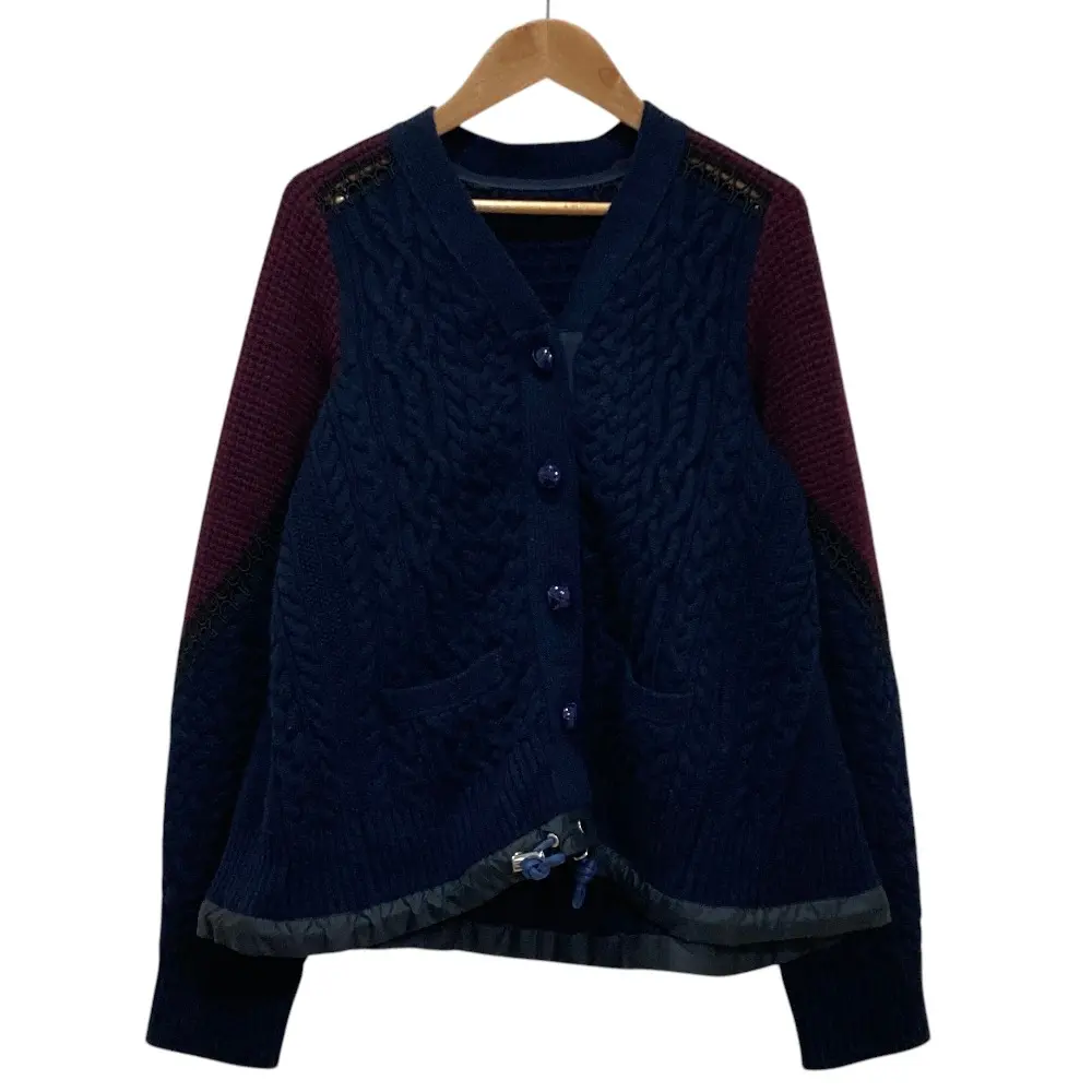 sacai サカイ ドッキング ケーブルニット カーディガン 16-02784 サイズ1 ネイビー ボルドー