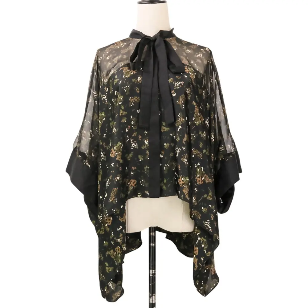 sacai サカイ フラワープリント ボウタイ付き シアー ワイドブラウス 21-05704 サイズ2 ブラック