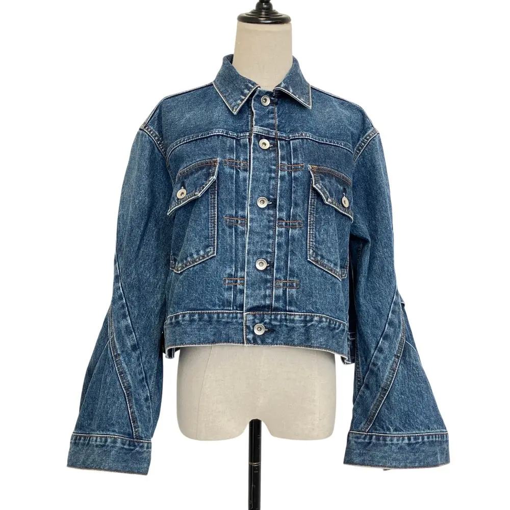 sacai サカイ フレアスリーブ クロップドデニムジャケット 23-06700 サイズ1 インディゴブルー