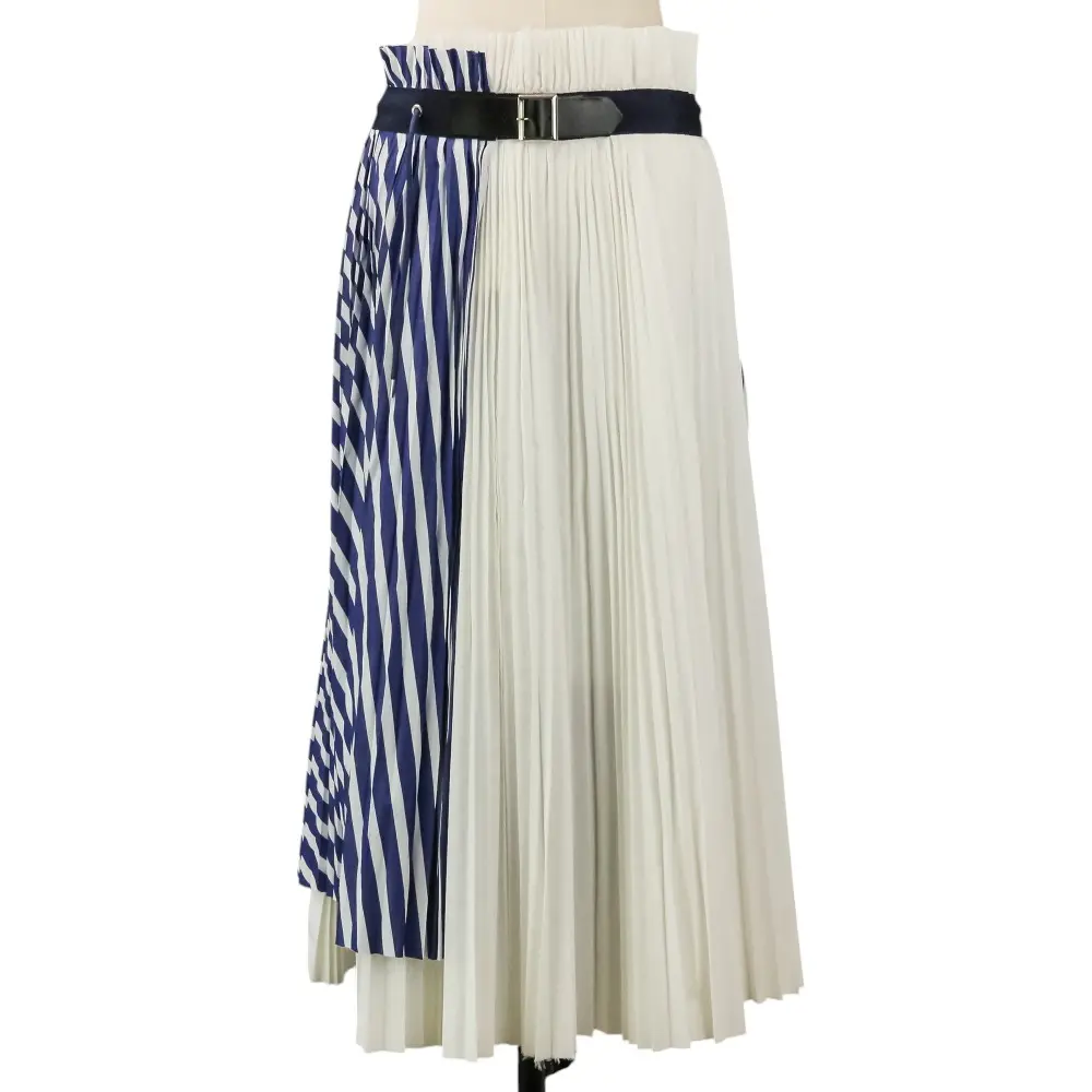sacai サカイ Stripe Shirting Skirt プリーツ加工 切替 ラップスカート 19-04302 サイズ3 ネイビー ホワイト