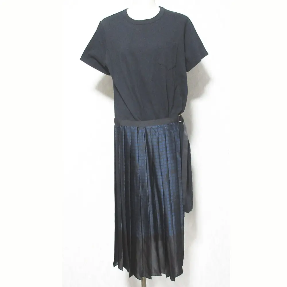 sacai サカイ プリーツドッキング カットソーワンピース 18-03594 サイズ3 ブラック ネイビー