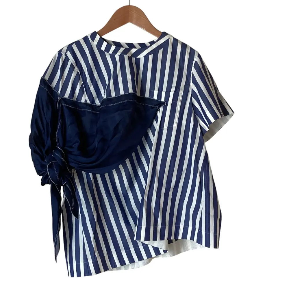 sacai サカイ ストライプ リボンドッキング ブラウス 19-04300 サイズ1 ネイビー