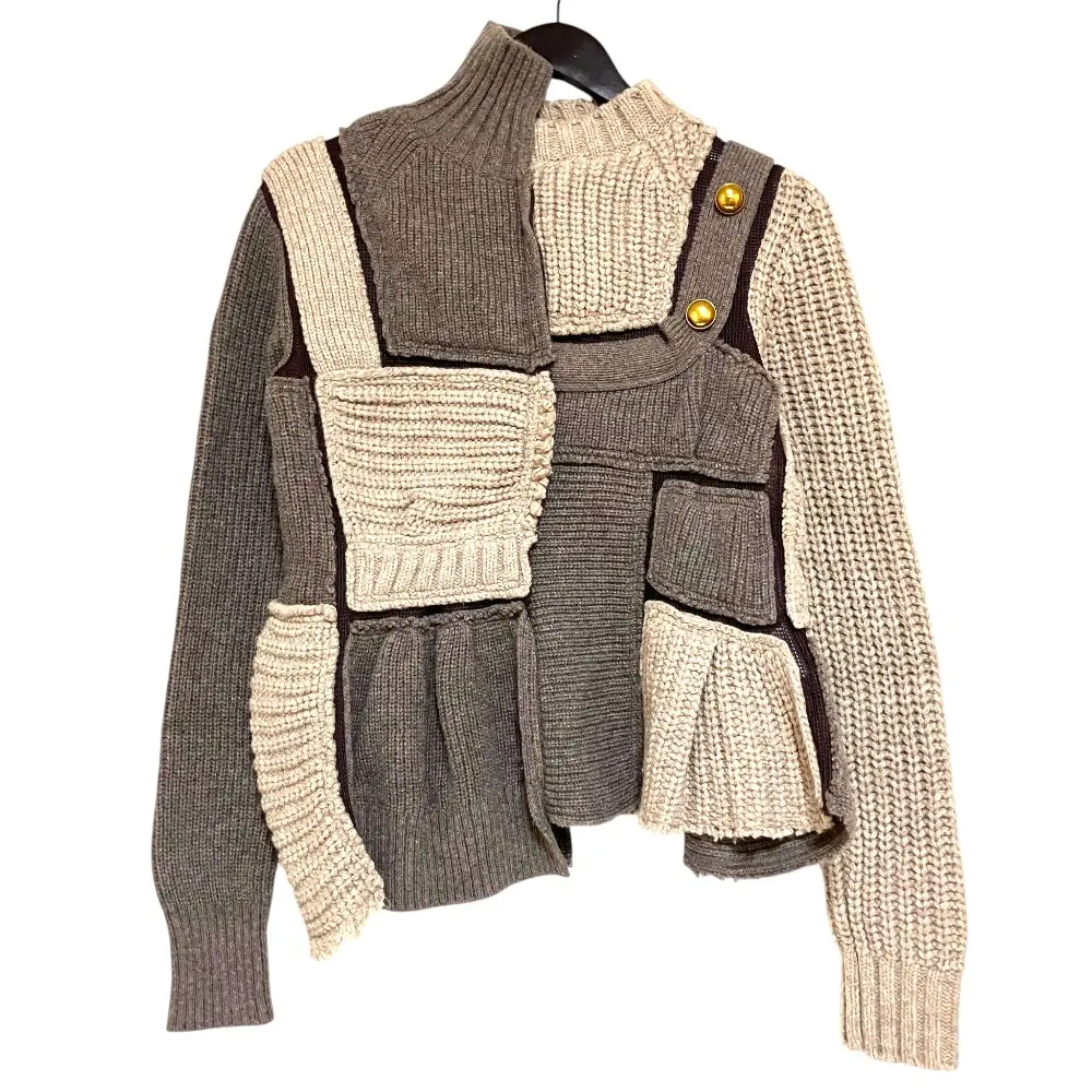 Sacai サカイ パッチワークデザイン ウールニット セーター 22-06231 サイズ1 ブラウン ベージュ
