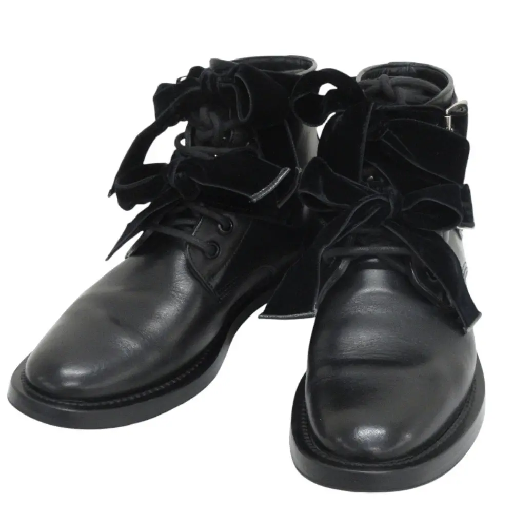 SAINT LAURENT PARIS サンローランパリ スタッズ リボン ショートブーツ 361/2・23.5cm相当 ブラック
