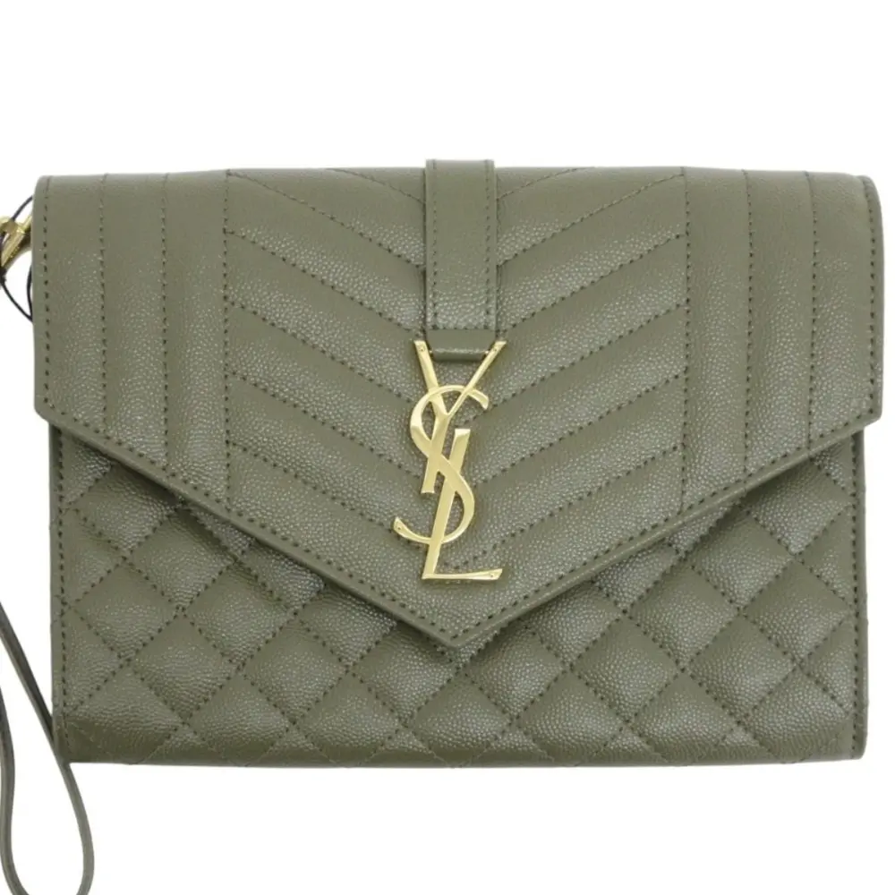 22SS SAINT LAURENT PARIS サンローランパリ カサンドラロゴ クラッチバッグ 651030 カーキ