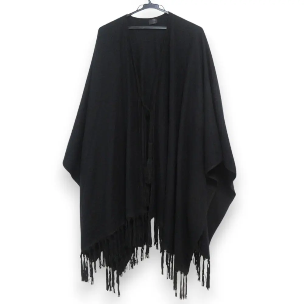SAINT LAURENT PARIS サンローランパリ カシミヤ100％ タッセル フリンジ ポンチョ ショール ストール ブラック