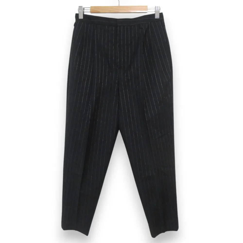 SAINT LAURENT PARIS サンローランパリ モヘア×ウール ストライプ柄 タックテーパードパンツ 36 ブラック×シルバー