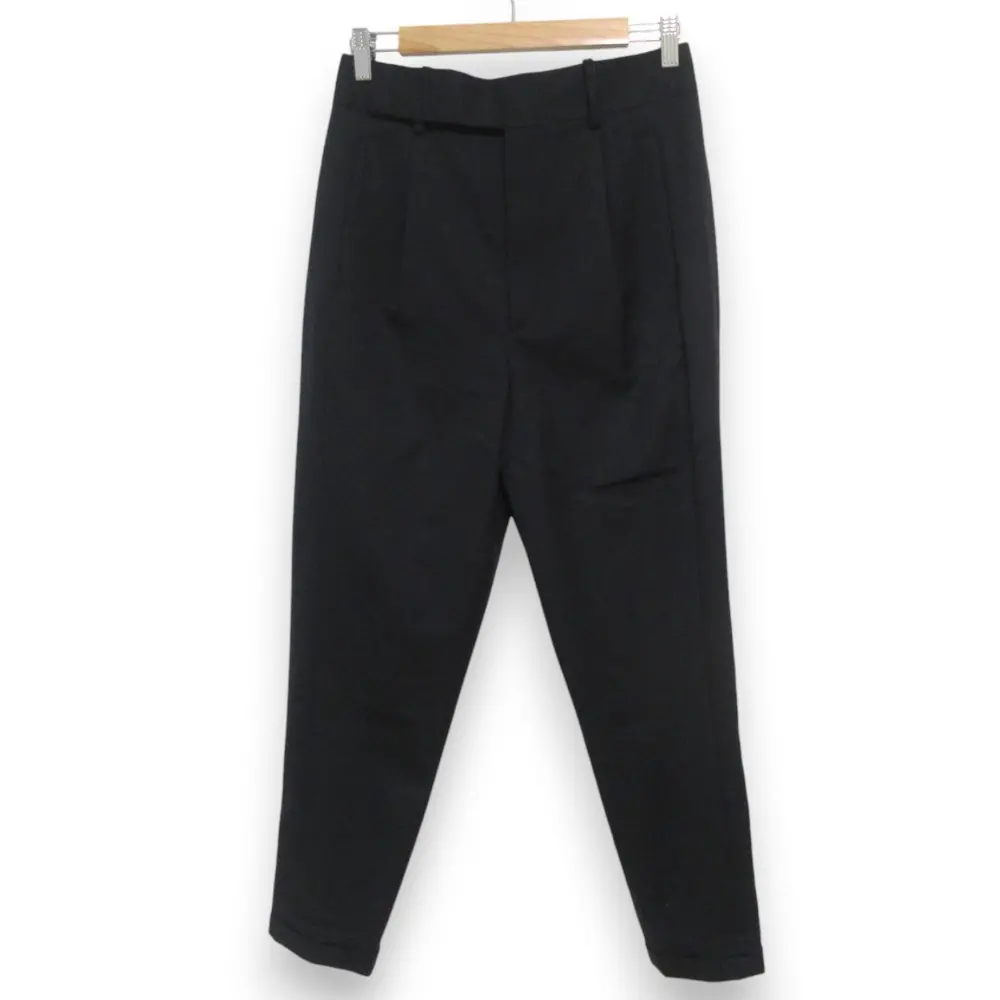 SAINT LAURENT PARIS サンローランパリ ウール100％ タックテーパードパンツ スラックスパンツ 38 ブラック