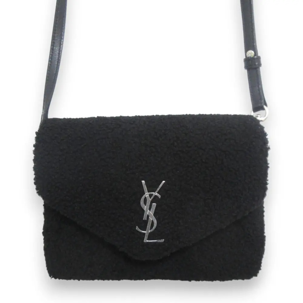 SAINT LAURENT PARIS サンローランパリ ルル トイバッグ カサンドラ ムートン フラップ ショルダーバッグ ブラック×シルバー金具
