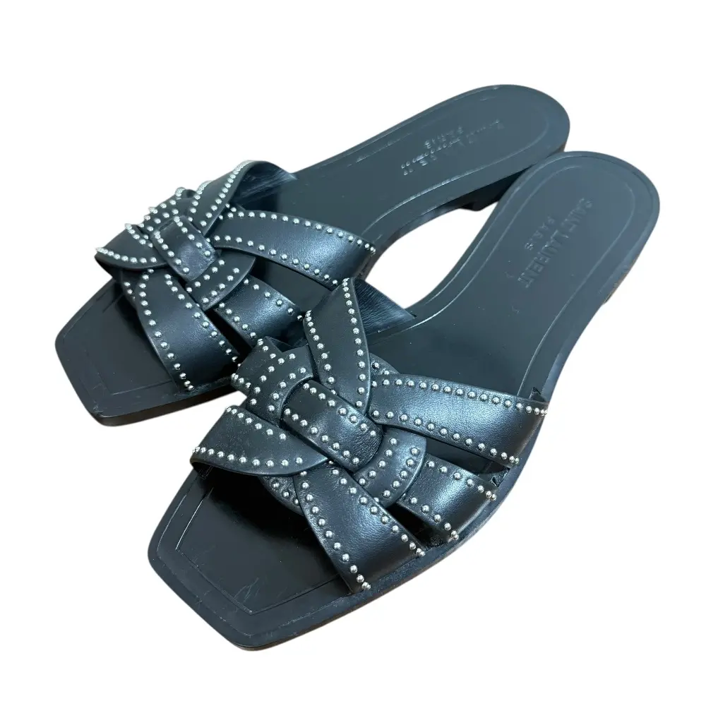 SAINT LAURENT PARIS サンローランパリ レザー スタッズ フラットサンダル 37 24cm相当 ブラック