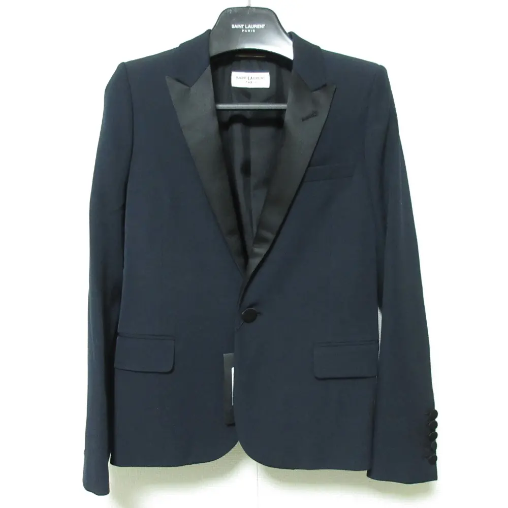 SAINT LAURENT PARIS サンローランパリ エディ期 スモーキングジャケット テーラードジャケット F34 ネイビー 