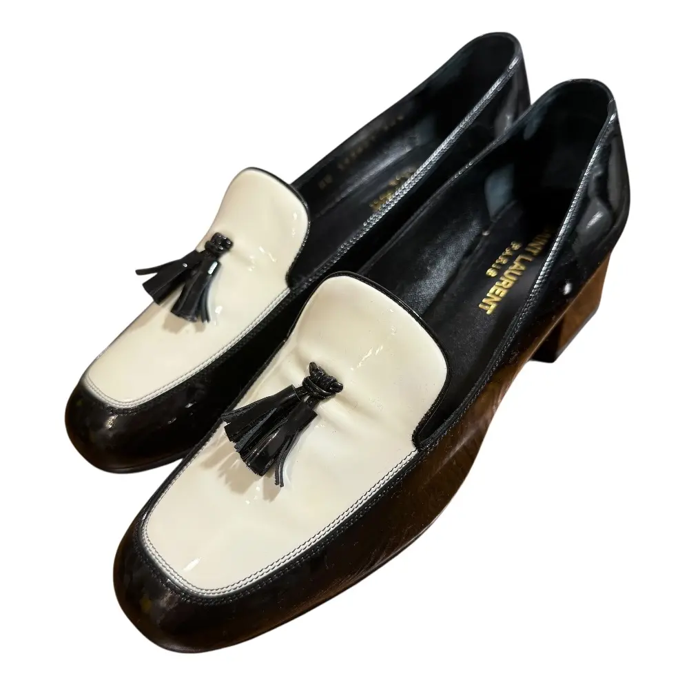 SAINT LAURENT PARIS サンローランパリ エディ期 バイカラー タッセルパンプス サイズ36 1/2 23.5cm相当 ブラック アイボリー