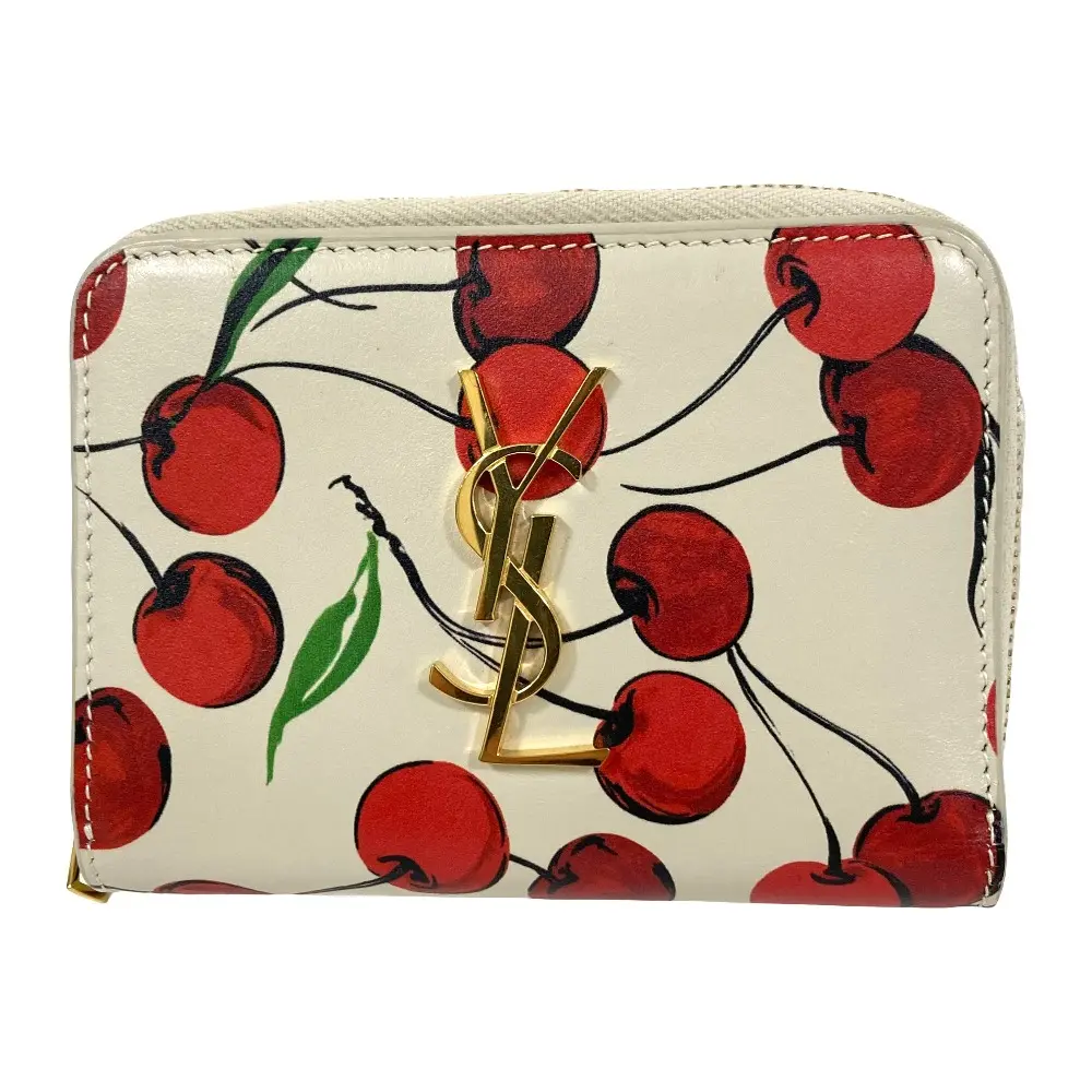 SAINT LAURENT PARIS サンローランパリ カサンドラロゴ チェリー コンパクトウォレット 財布 403964 ライトグレージュ レッド