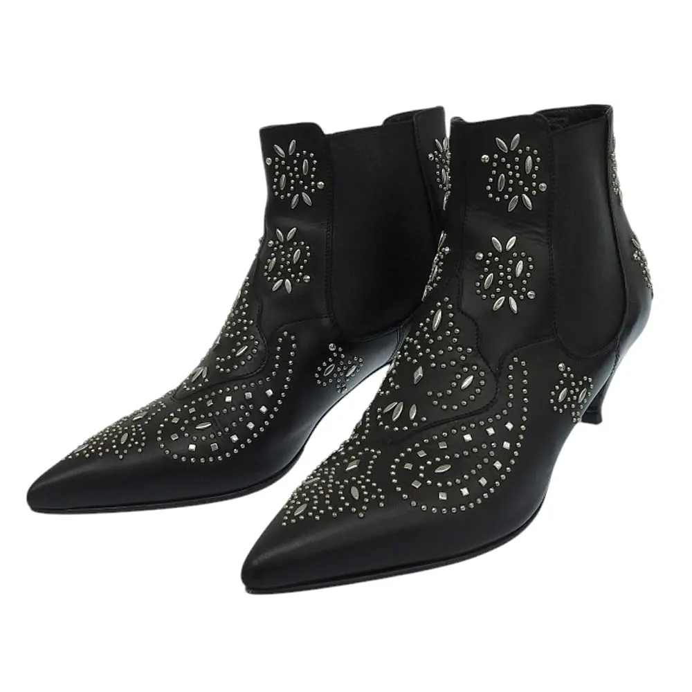 Saint Laurent Paris サンローランパリ スタッズ レザー ポインテッドトゥ ショートブーツ 36 1/2 約23.5cm ブラック