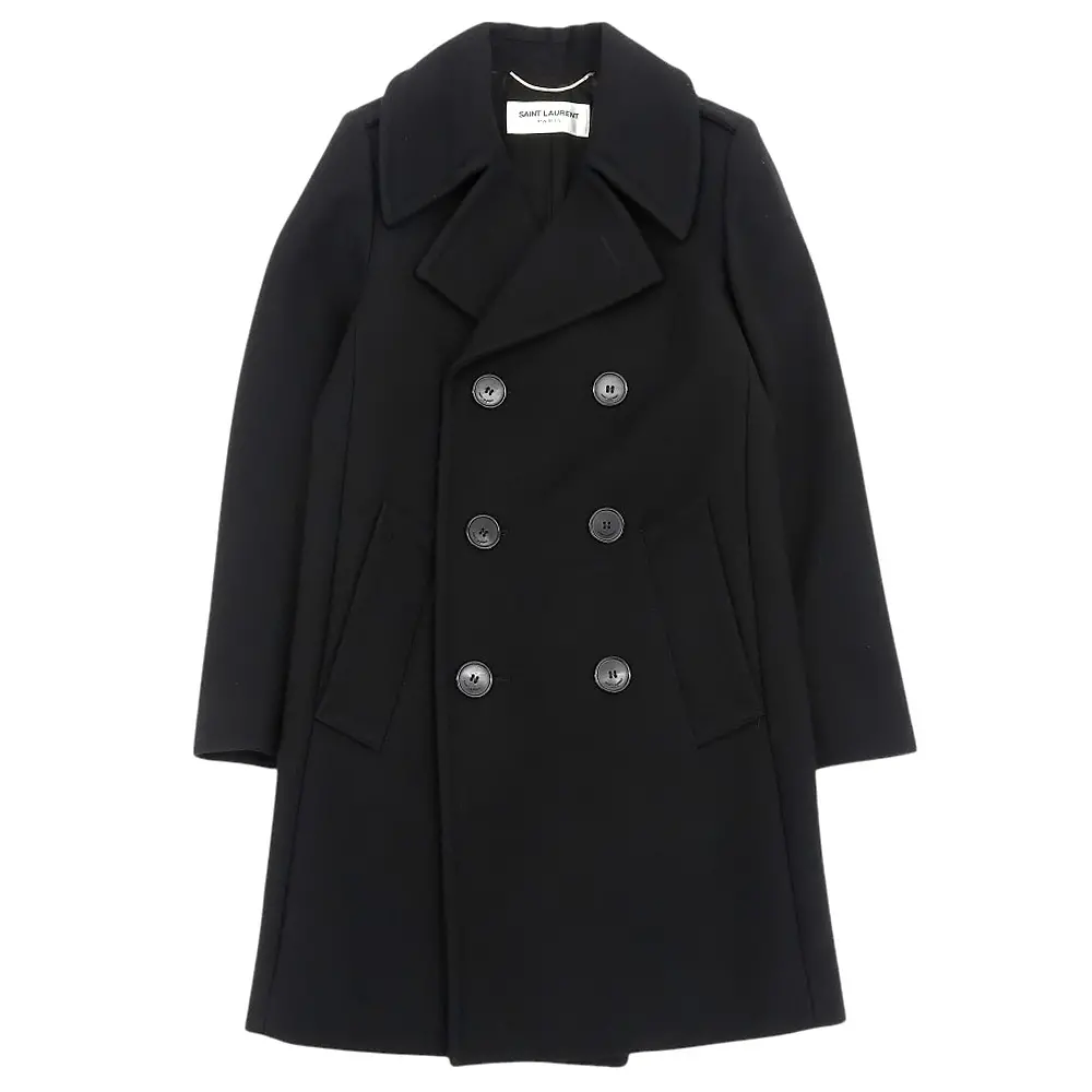 15AW Saint Laurent Paris サンローランパリ エディ期 DOUBLE BREASTED PEA COAT Pコート サイズ34 ブラック