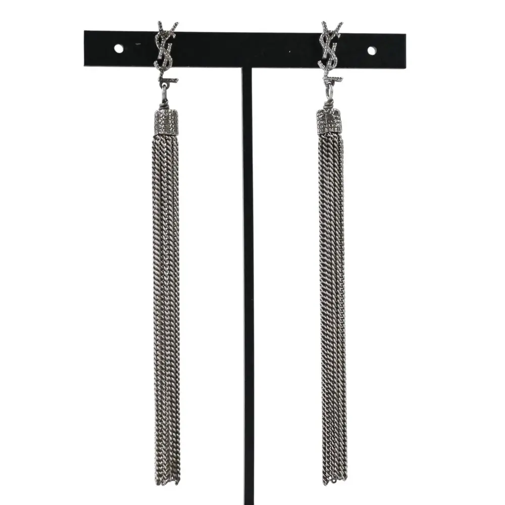 Saint Laurent サンローラン メタル ルル タッセル ピアス カサンドラロゴ YSL シルバーカラー
