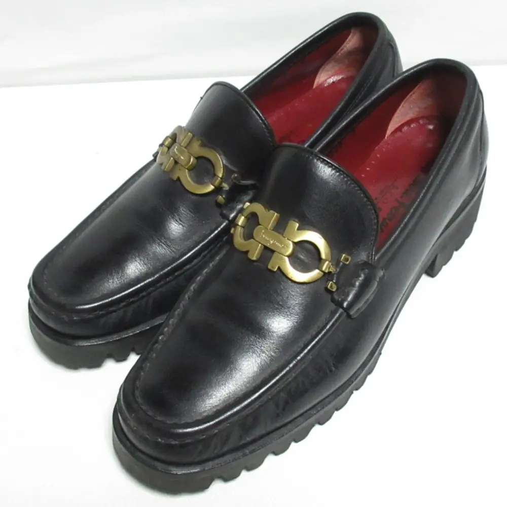 Salvatore Ferragamo SPORT サルヴァトーレフェラガモ ガンチーニ ビットローファー シューズ 7 C 24.5cm相当 ブラック