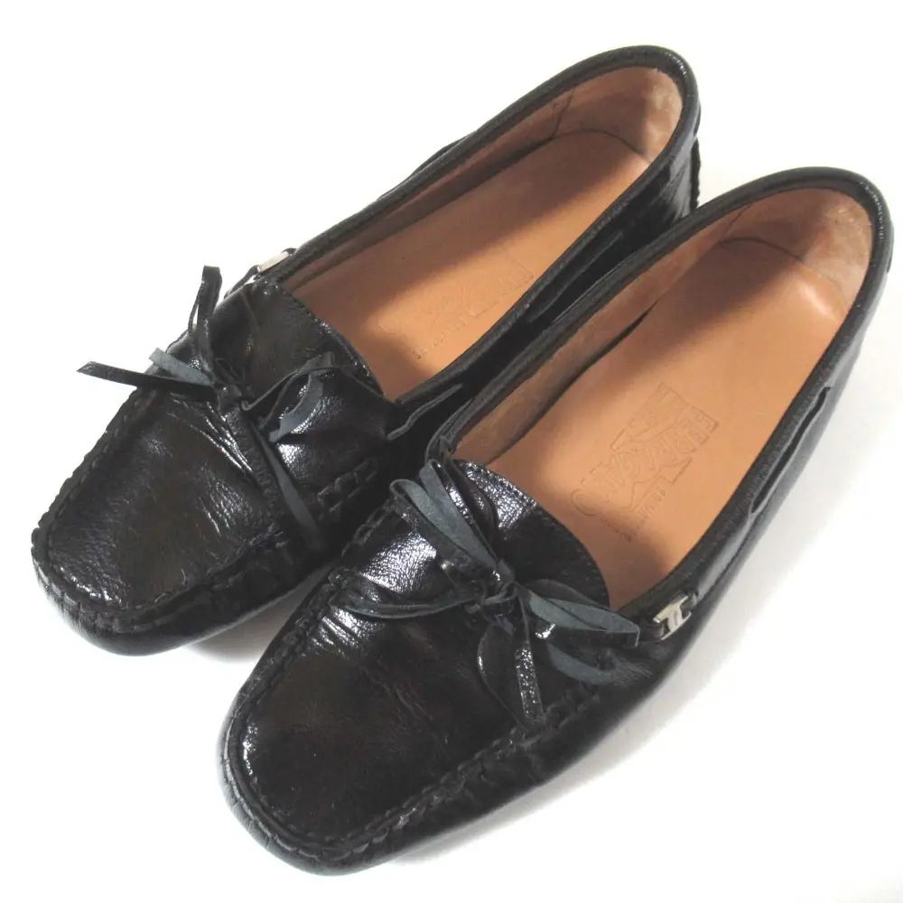 Salvatore Ferragamo サルヴァトーレフェラガモ パテントレザー ドライビングシューズ モカシン デッキシューズ 6.5D 24cm ブラック