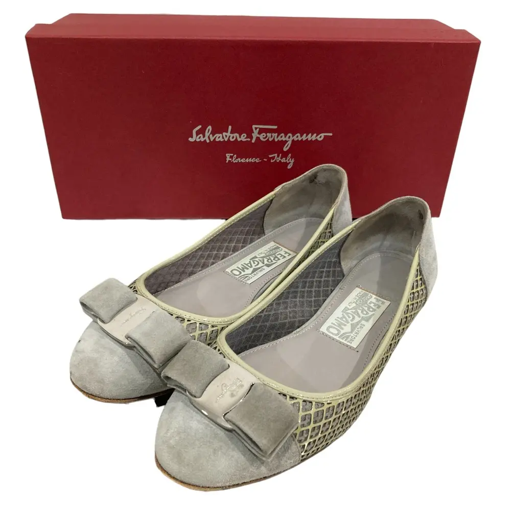 Salvatore Ferragamo サルヴァトーレフェラガモ ヴァラリボン メッシュパンプス サイズ5 1/2 22.5cm相当 グレー