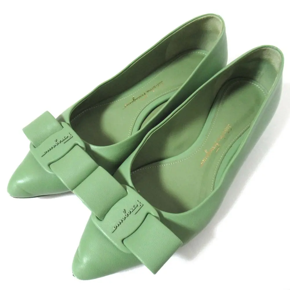 Salvatore Ferragamo サルヴァトーレフェラガモ VIVA ヴァラリボン レザー ポインテッドトゥ パンプス 5D 22.5cm相当 グリーン