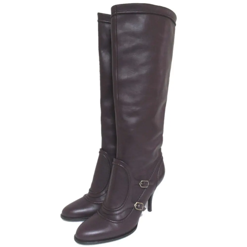 Salvatore Ferragamo サルヴァトーレフェラガモ レザー ハイヒール ロングブーツ 8サイズ 25.5cm相当 バーガンディ 