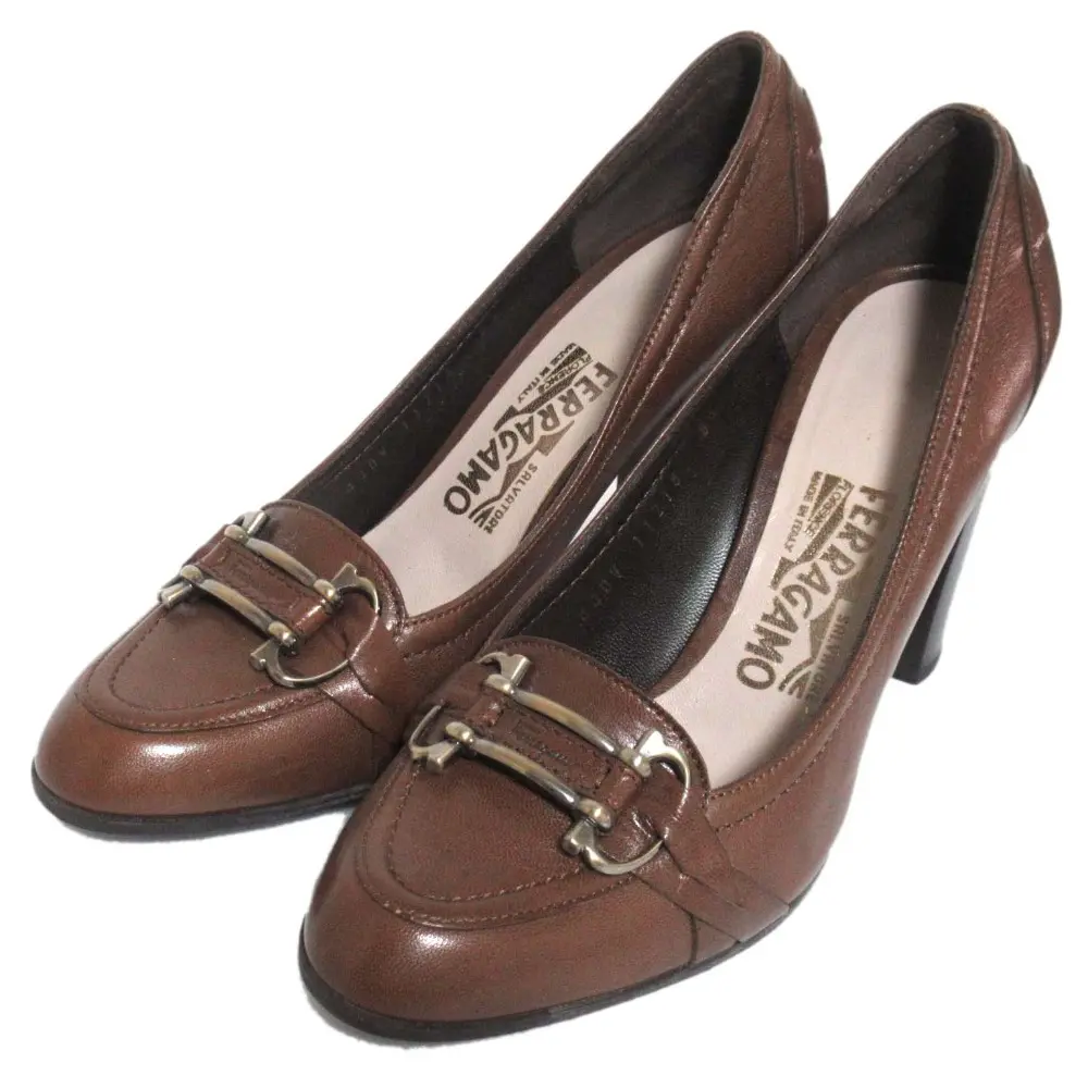 Salvatore Ferragamo サルヴァトーレフェラガモ レザー ガンチーニビット ハイヒール パンプス 6.5C 24cm相当 ブラウン