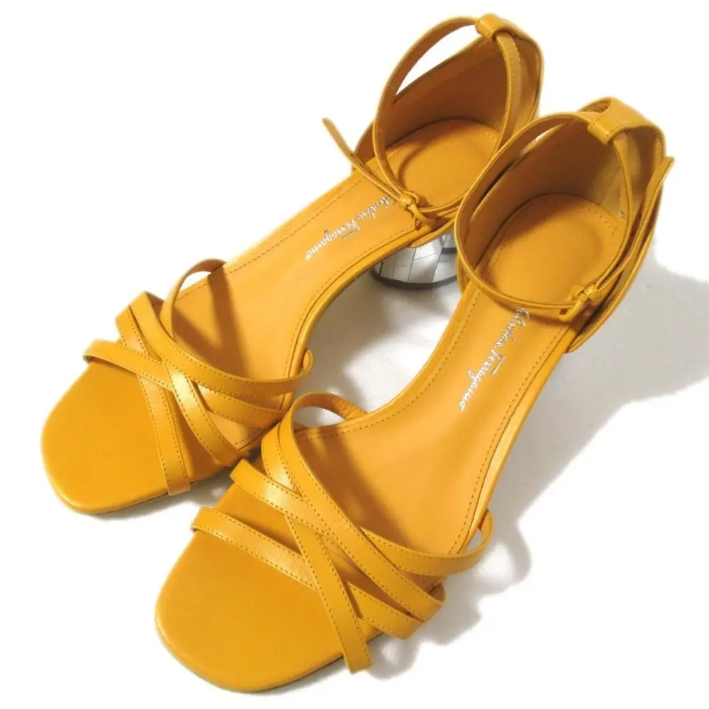 21AW Salvatore Ferragamo サルヴァトーレフェラガモ アンクルストラップ ミュール サンダル 7.5 25cm相当 イエロー