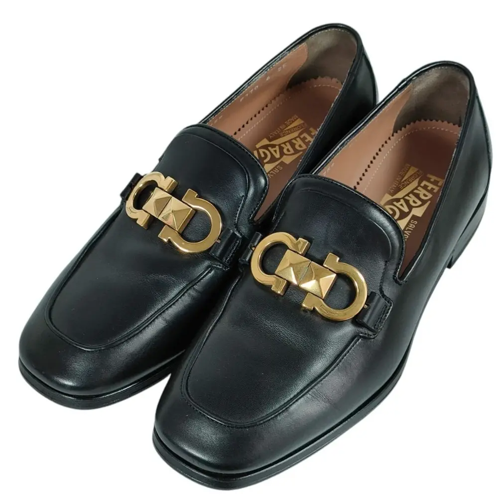 Salvatore Ferragamo サルヴァトーレフェラガモ オックスフォード レザー ガンチーニ ローファー シューズ 6 24cm相当 ブラック