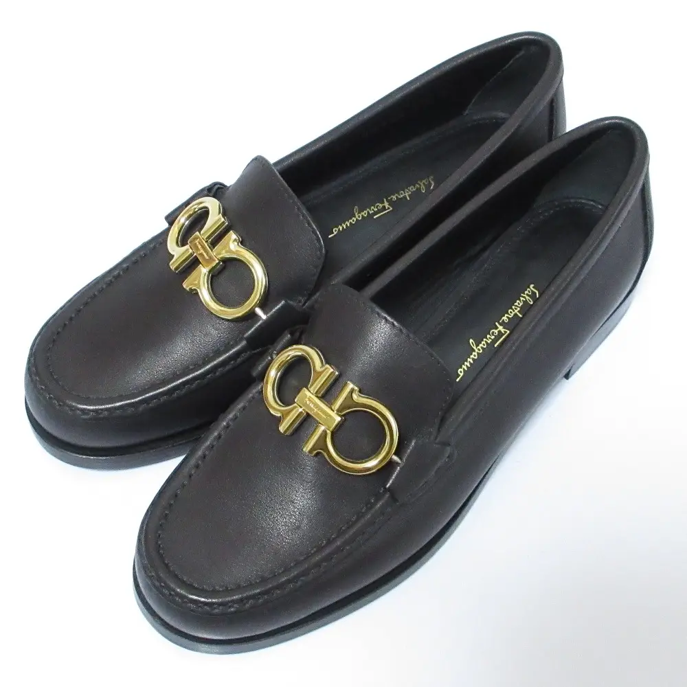 Salvatore Ferragamo サルヴァトーレフェラガモ レザー ガンチーニ ローファー 5サイズ 22.5cm相当 ブラック×ゴールド金具