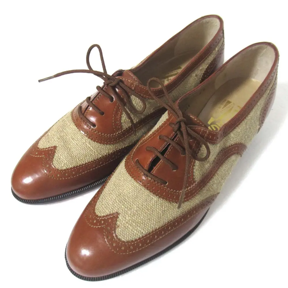 Salvatore Ferragamo サルヴァトーレフェラガモ ウィングチップ オックスフォードシューズ サイズ5 約22.5cm ベージュ ブラウン