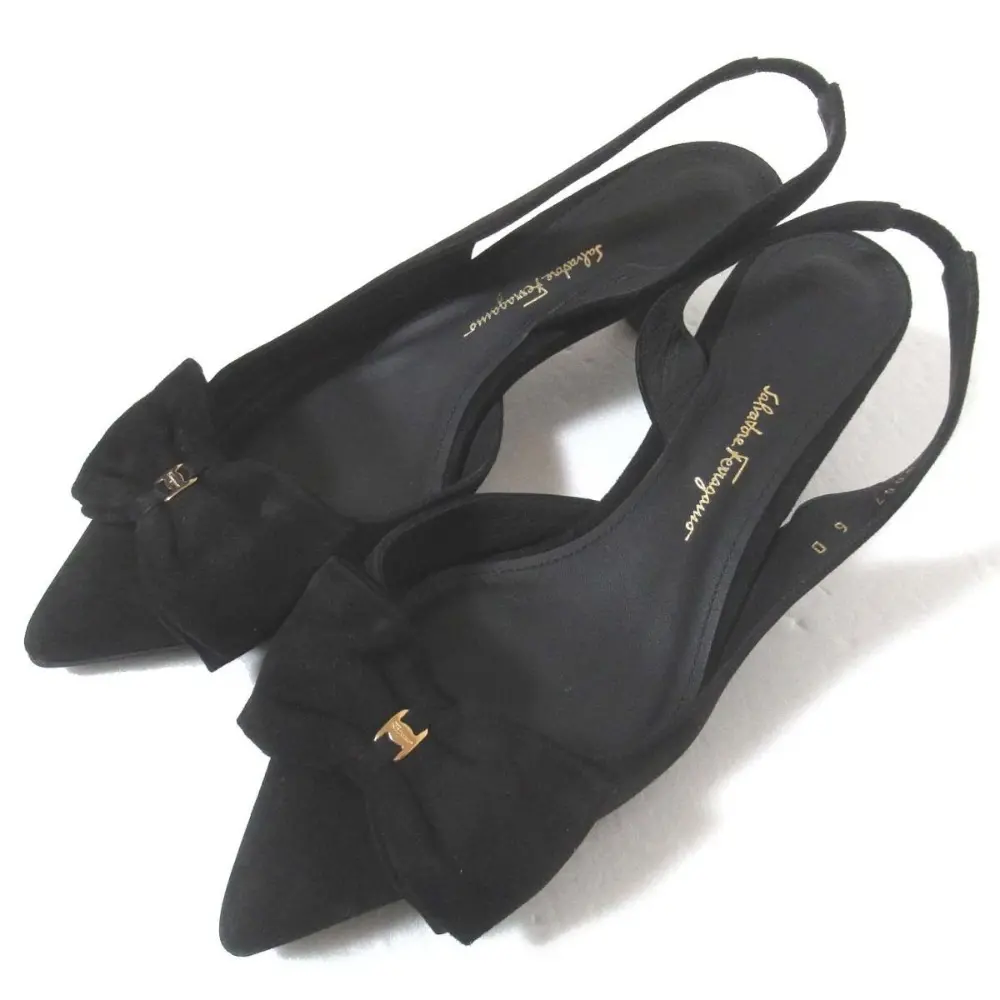 Salvatore Ferragamo サルヴァトーレフェラガモ REDA スエード レザー リボン ポインテッドトゥ バックストラップ ミュール 23.5