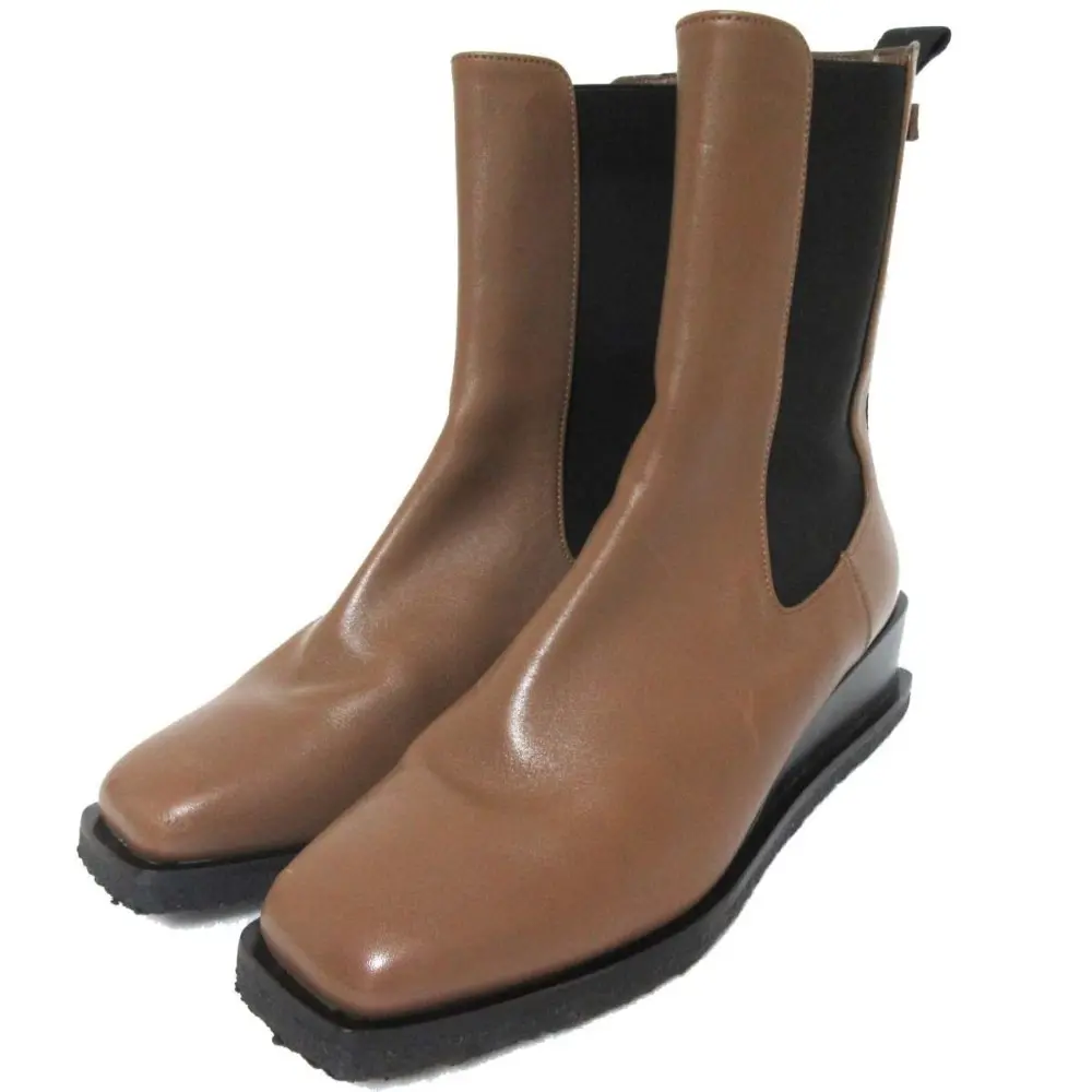 22AW Salvatore Ferragamo サルヴァトーレフェラガモ WYATT ガンチーニモチーフ レザー スクエアトゥサイドゴアブーツ 8D 25.5cm