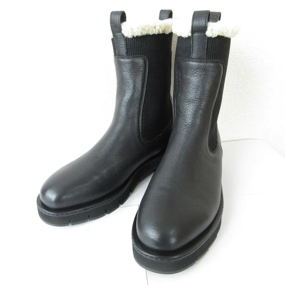 Salvatore Ferragamo サルヴァトーレフェラガモ レザー ムートン サイドゴアブーツ チェルシーブーツ 7.5 25cm相当 ブラック