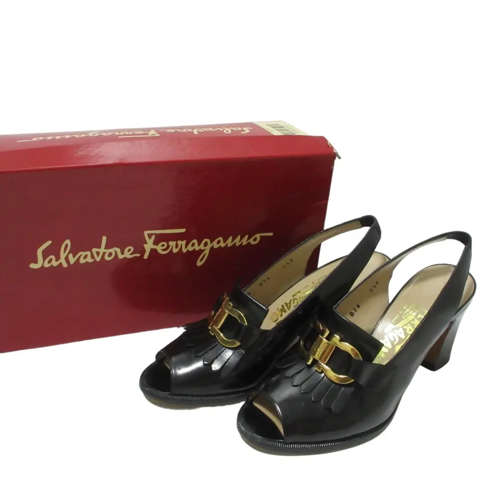 Salvatore Ferragamo サルヴァトーレフェラガモ ガンチーニ レザー バックスリング オープントゥ サンダル 5.5 約23cm ブラック